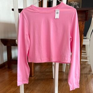 GAP Bright Pink Long Sleeve Women's Crop Tee